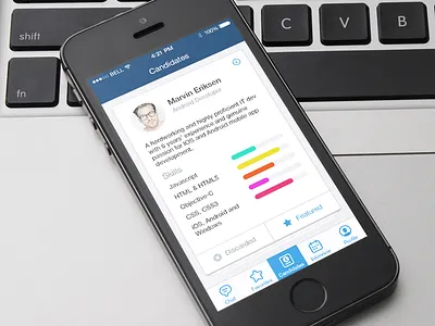 Smart Hire iPhone App card cv graphs ios navigation profile skills