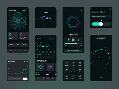 Sensie — Wellness App Components analytics app components dark digital products features flow health journal neuroscience score sensations sensie stress ui wellbeing z1