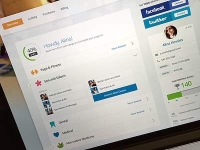 Overview account client dashboard fitness medical overview points progress rewards web webapp