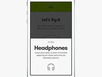 Audicus, Insert Headphones app dropshadow error headphones health icon ios iphone minimal overlay tray typography