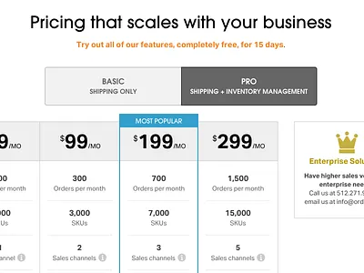 Updated Pricing Page aktiv grotesk avant garde enterprise ordoro pricing shipping
