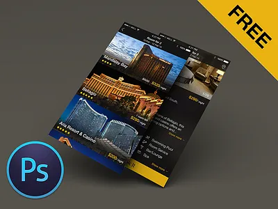 Free Hotel App GUI PSD app dark free gui hotel iphone psd ui