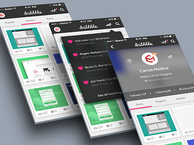 Dribbble App Concept 3d app blur brand clean concept dribbble ios player profile sketch ui