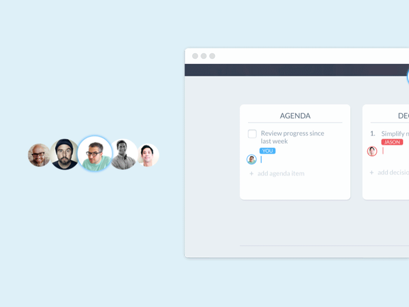 Now we're on the same page animation avatar gif meeting motion prototype sync typing users worklife