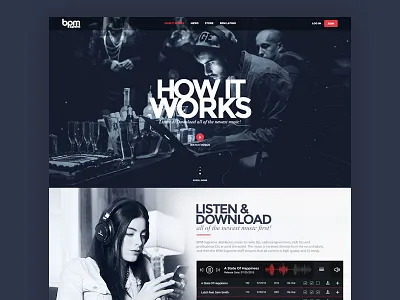 BPM Supreme: How It Works Page analytical black dashboard dj djs homepage howitworks kpi music music app music player music songs numbers songs ui design uikreative uiux designer user experience design website