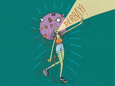 Kentucky Derbay! afro booze double vision drawing drunk editorial illustration kentucky derby louisville magazine robby davis