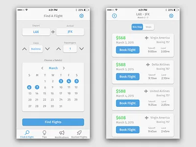 Flight Search App clean flat ios iphone minimal neat ui