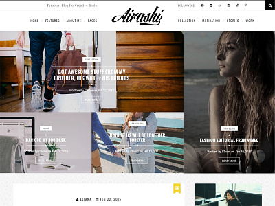 Airashi clean personal wordpress blog theme blog blogging hero light unsplash web design website white wordpress