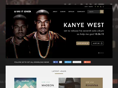 'Has It Leaked' Homepage Design concept designbyeh gold homepage kanye west leaked magazine music stream streaming ux web design