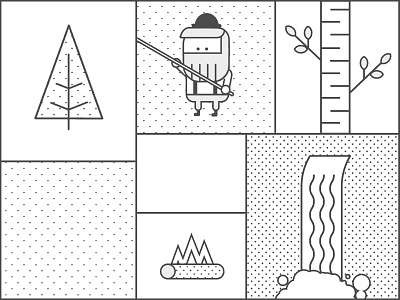 The wild grid animated! animation campfire character fire fish fishing forrest gif hipster outline stroke tree