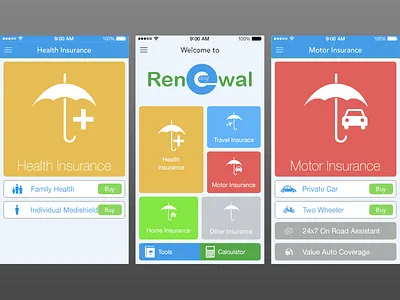Easy Renewal for General Insurance apple flat health home insurance ios iphone motor renewal travel ui ux