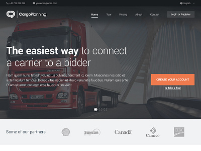 Cargo Planning homepage bidder cargo carrier clean easy flat freight forwarder home orange planning presentation web