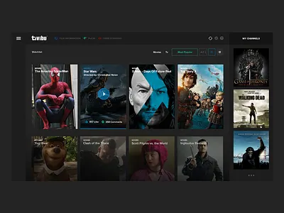 Tivibu Concept app clean dark design layout movie news tv ui ux video watch
