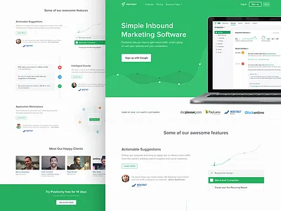 Positionly Landing Page charts computer cta design green homepage landing page positionly quotes seo ui