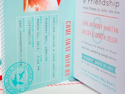 Wedding Passport Invitation Photo celebration destination invitation invite party passport shark stamp template tropical wedding