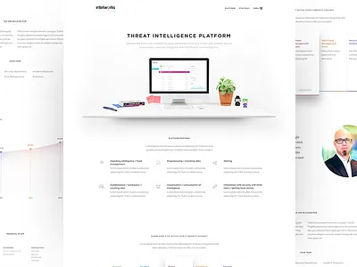 Intelworks : Platform clean desk flowers graph platform quote security stats team technical testimonial white