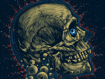 New Age cosmos man planets screenprinting skull