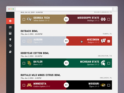College Football Pick'em Website bowl college football competition football game ncaa pickem select ui web website