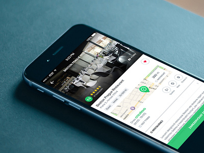 Restaurant detail clean detail page green ios iphone map restaurant simple white