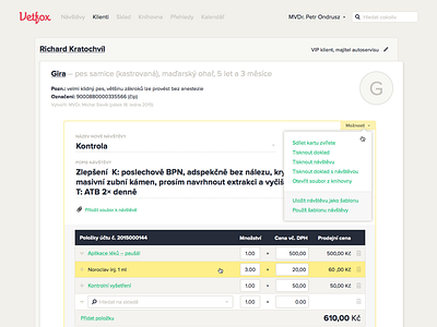 Vetfox app – Visit view application flat form gui interface menu proxima nova sheet ui veterinary vetfox web