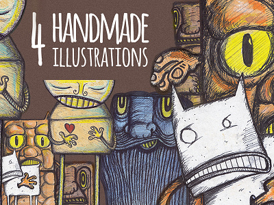 4 Handmade Illustrations a3 art chalk characters handmade highres illustration ink painting paper