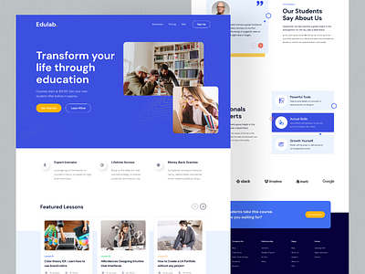 Education Website Design clean colorful courses e learning education interface landing page learning learning online minimal online class school study teacher ui university ux web web design website
