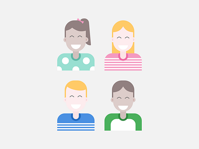 Characters audience avatar boy characters flat girl happy illustration people polkadots ribbon