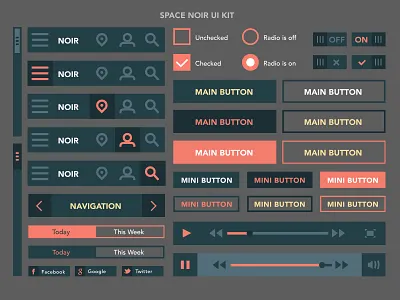 Space Noir UI kit ai buttons flat future vintage moon noir players sliders space ui kit user interface