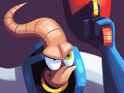 Earthworm Jim character fan art illustration sketch dailies