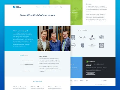 Spider Strategies About Page about blocks business company history landing page story timeline website