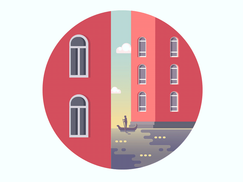 Day and Night Venice boat city day illustration man night water