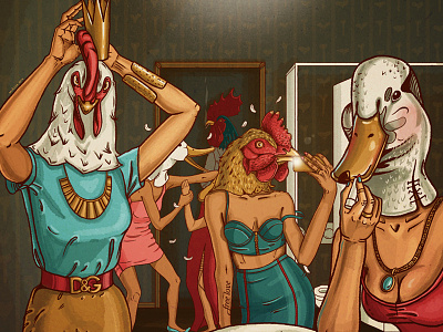 Chicken and ducks color creative drawing illustration paint photoshop sketch
