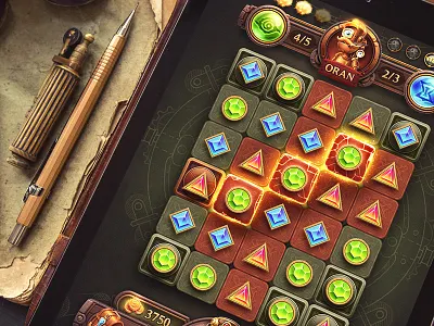 iOs Game / Match-3 background button character concept game icon interface ios match paper sketch tile