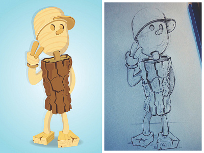 Wooden Man cartoon illustration sketch vector wood wooden