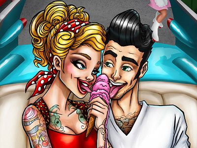 Ice Cream Lovers art digital diner illustration painting photoshop rockabilly
