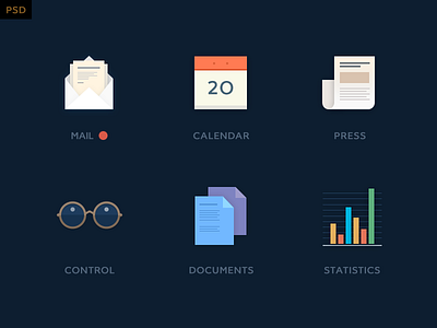 Mini icon kit - free psd 2d calendar clean flat free freebie icon mail press psd simple statistics