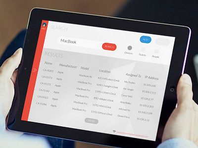 AssetTRAK Search Results app design flat ipad modern ui ux