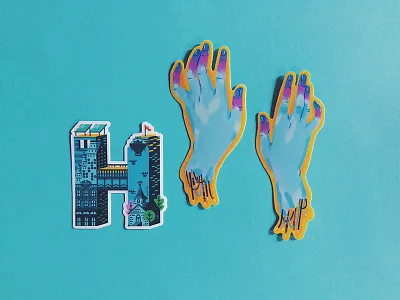 Hands & H-Town Stickers architecture hands houston illustration stickers technology