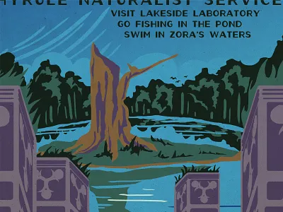 Zelda WPA Poster - Lake Hylia digital illustration ocarina of time parks retro vintage wpa zelda