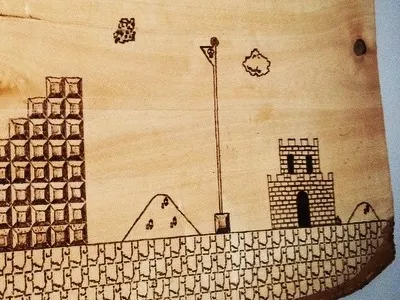8bit pyrography analog analogue mario pyrography super mario bros woodburn woodburning