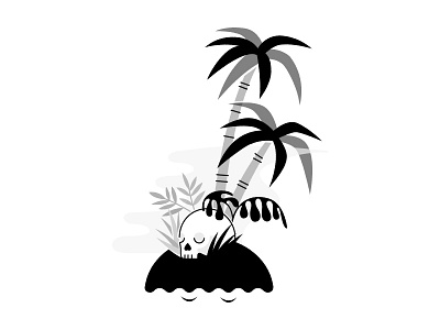 Good Vibrations illustration island linework palm trees scull vintage zen