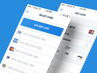 Credit Card Selection User Interface - IOS clean credit card flat ios iphone marina minimalistic selection slipfinder ui ux white