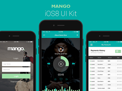 Mango - A Gorgeous Vector iOS8 UI Kit gui ios ios8 iphone mobile psd template ui ui kit vector