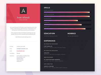 Resume cv design education graph hobbies illustration level line resume skills visualdesigner