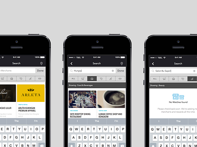 Merchants Search blank card category clean filter flat ios mobile search state