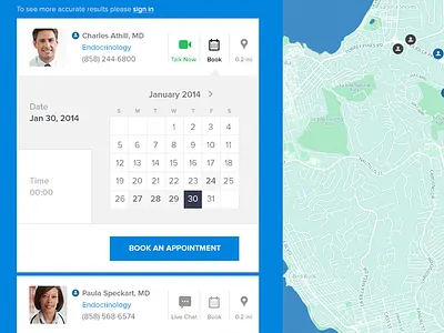 Booking an appointment appointment booking calendar healthcare landing page provider search result website