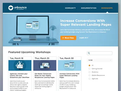 Unbounce Academy - Workshops academy design icon illustration learning ui ux video web workshops