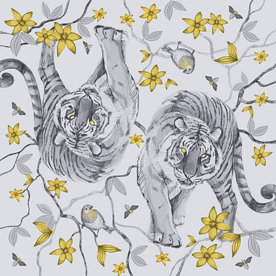 TIGER animals art design forest grey illustration minimal pencil poster procreat sketch tiger website