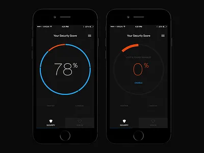 iOS Security Manager app dark dashboard ios iphone iphone 6 mobile pie chart security ui ux