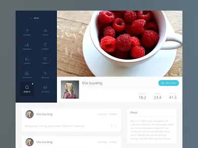 Profile page bike flat friends health medical profile simple sport timeline ui ux workout